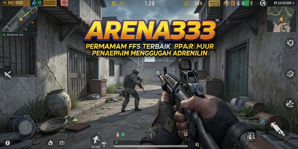 Screenshot utama ARENA333 menampilkan aksi tembak-menembak yang seru.