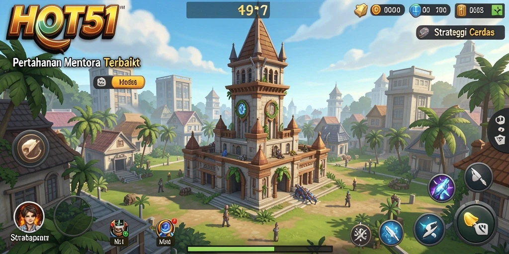 Screenshot HOT51 menampilkan gameplay menara pertahanan yang seru dan mendebarkan.