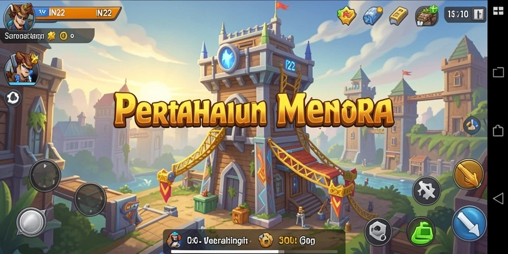 Tampilan screenshot IN22 dengan aksi menara pertahanan yang seru.