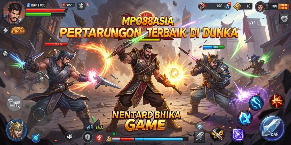 Screenshot menunjukkan karakter bertarung dengan efek serangan yang dramatis.