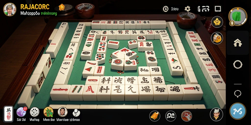 Tampilan gameplay seru RAJACORC dengan ubin Mahjong.