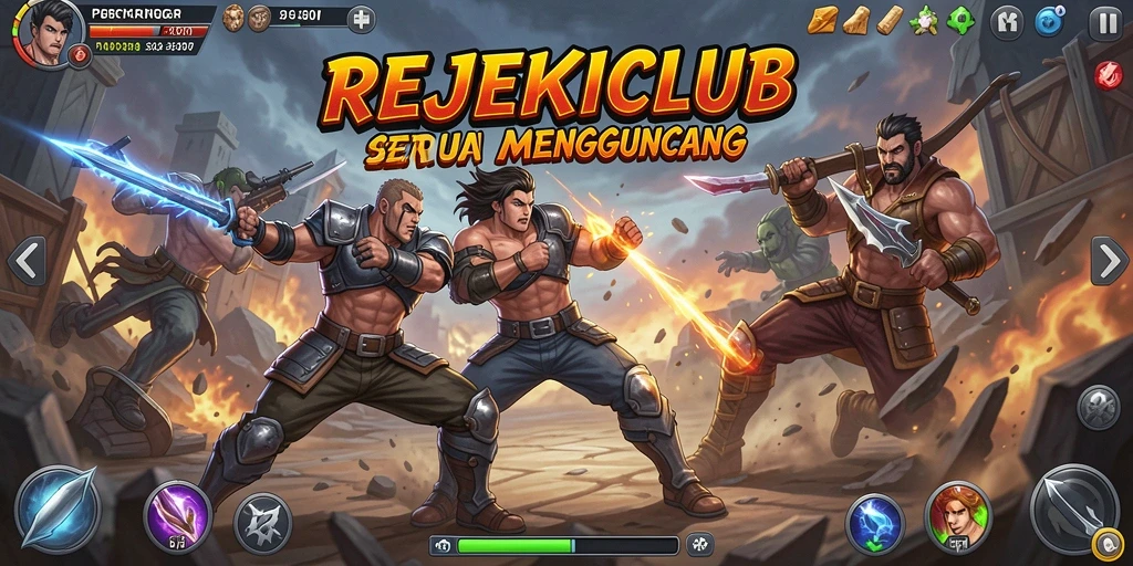 Tampilan seru dari pertarungan di REJEKICLUB dengan karakter karakter yang kuat.